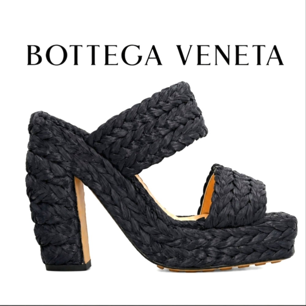 NEW$1,550 Bottega Veneta Trinity Braided Raffia Two-Band Platform Sandals Sz 10